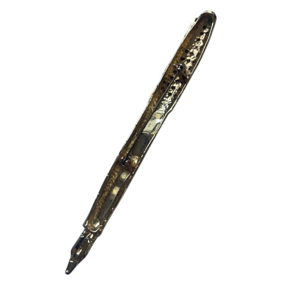 Gold Tone Fountain Pen Brooch Rhinestone Teacher Writer Lapel Pin 4.5" Boss Lady - Picture 5 of 6